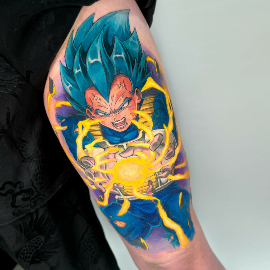 Amazing Dragon Ball Super Tattoo of Vegeta Super Saiyan Blue